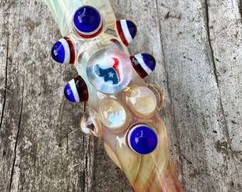 TEXAN Glass pipes fumed chillum.  Hand blown. Texan Millie with highlights. Color changing.  Flat mouth piece