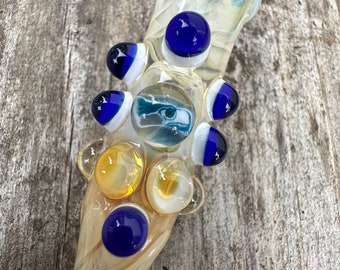 Seahawk Glass pipes fumed chillum.  Hand blown Seahawk Millie pipe with highlights. Color changing.  Flat mouth piece