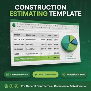 Construction Estimating Spreadsheet - Canada | CSI MasterFormat Bid Template | Contractor Cost Calculator Excel | GST Included