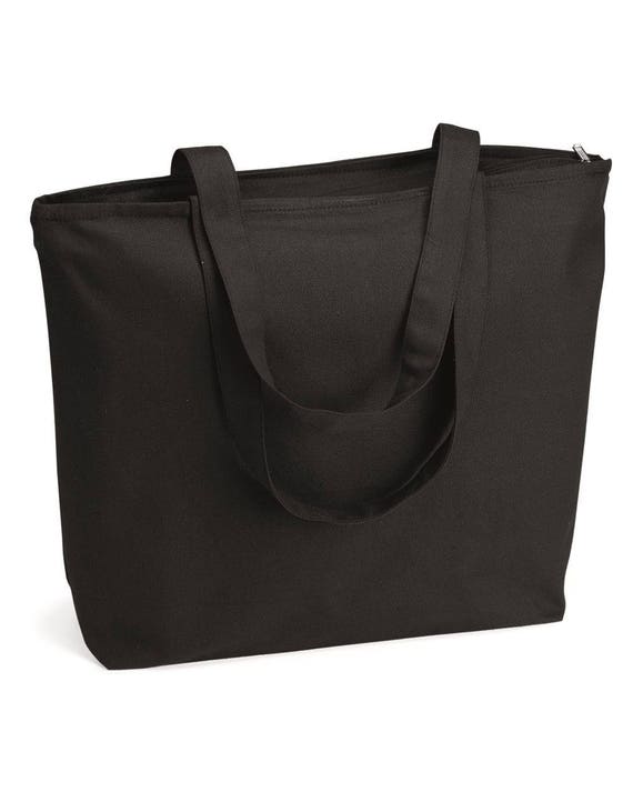 black canvas tote bag with pockets