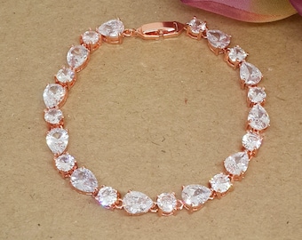 Rose gold bracelet, wedding bracelet, rose gold bridal bracelet, rose gold crystal bracelet, bridesmaid bracelet, cubic zirconia bracelet