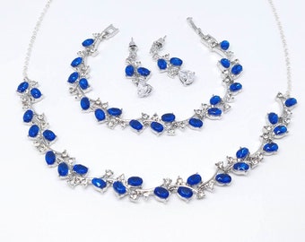 Blue wedding jewelry set, blue bridal necklace & earrings set, sapphire wedding necklace set, blue sapphire bridal jewelry, blue jewelry set