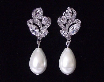 Ivory pearl wedding earrings, pearl bridal earrings, pearl drop earrings, wedding jewelry, tear drop pearl earrings, bridal jewelry, silver