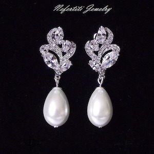 Ivory pearl wedding earrings, pearl bridal earrings, pearl drop earrings, wedding jewelry, tear drop pearl earrings, bridal jewelry, silver