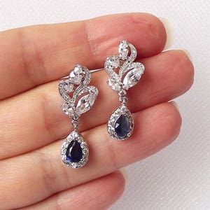 sapphire bridal earrings, sapphire wedding earrings, blue drop earrings, saphire earrings, wedding jewelry, silver & blue sapphire earrings