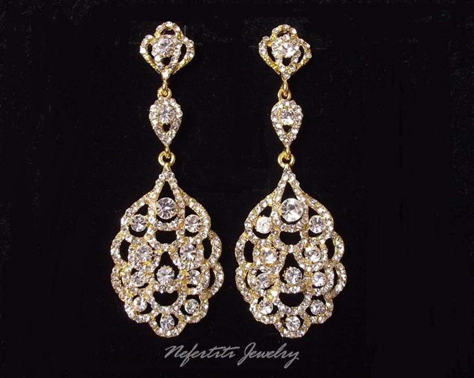 Gold Bridal Earrings Gold Wedding Earrings Gold Chandelier Etsy