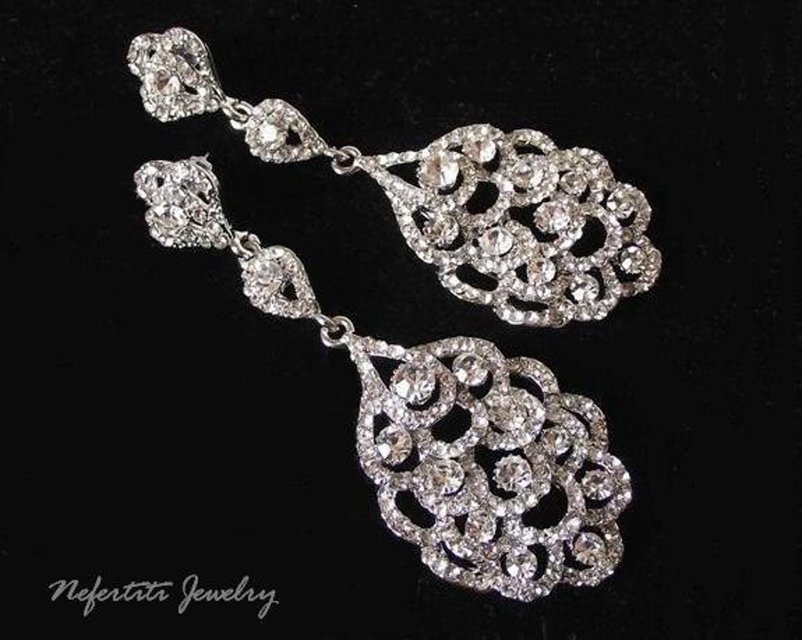 Chandelier Bridal Earrings Crystal Wedding Earrings Long Etsy