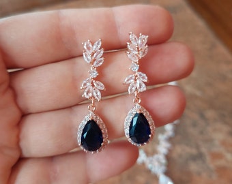 Sapphire earrings rose gold earrings blue drop earrings bridal earrings blue earrings rose gold saphire earrings wedding bridesmaid jewelry