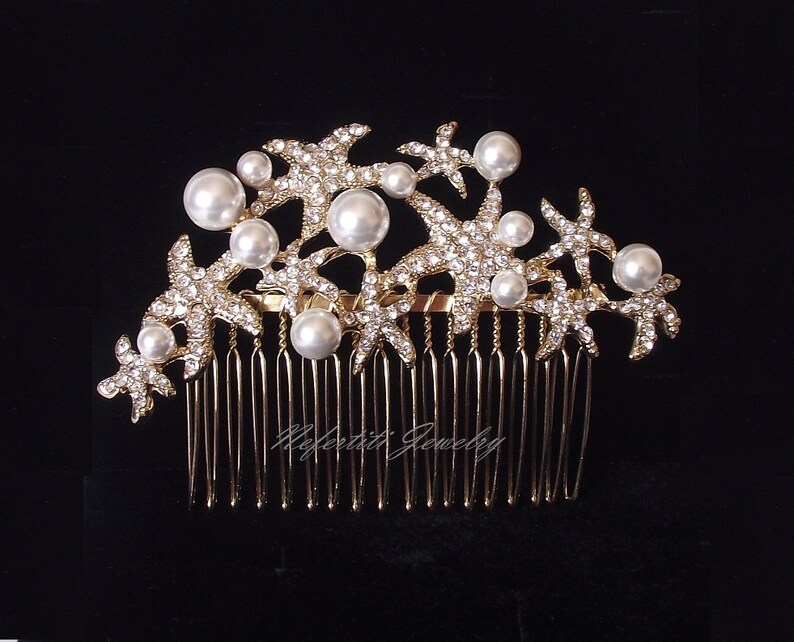 gold wedding hair comb starfish bridal hair comb gold wedding hair piece beach wedding hair accessories starfish pearl hair comb