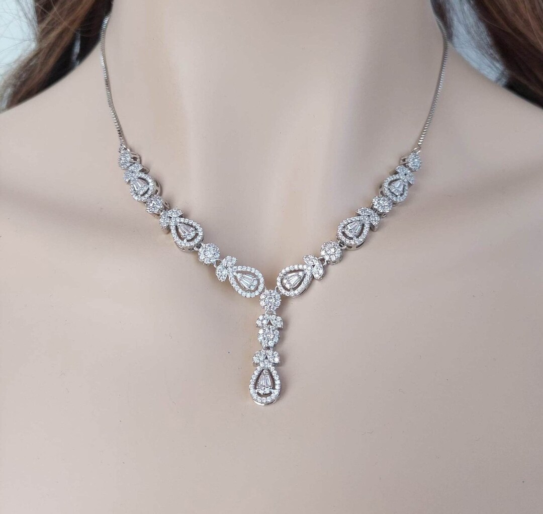 Bridal Jewelry Set Silver Art Deco Wedding Necklace Crystal - Etsy