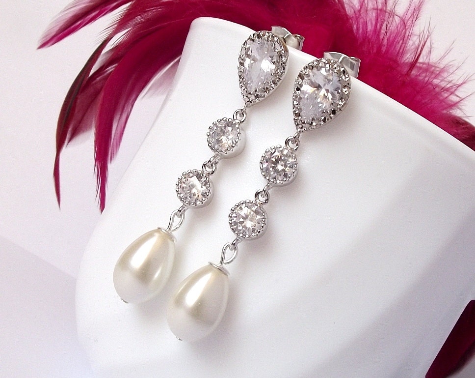 Pearl wedding earrings Rinestone & pearl bridal earrings Etsy