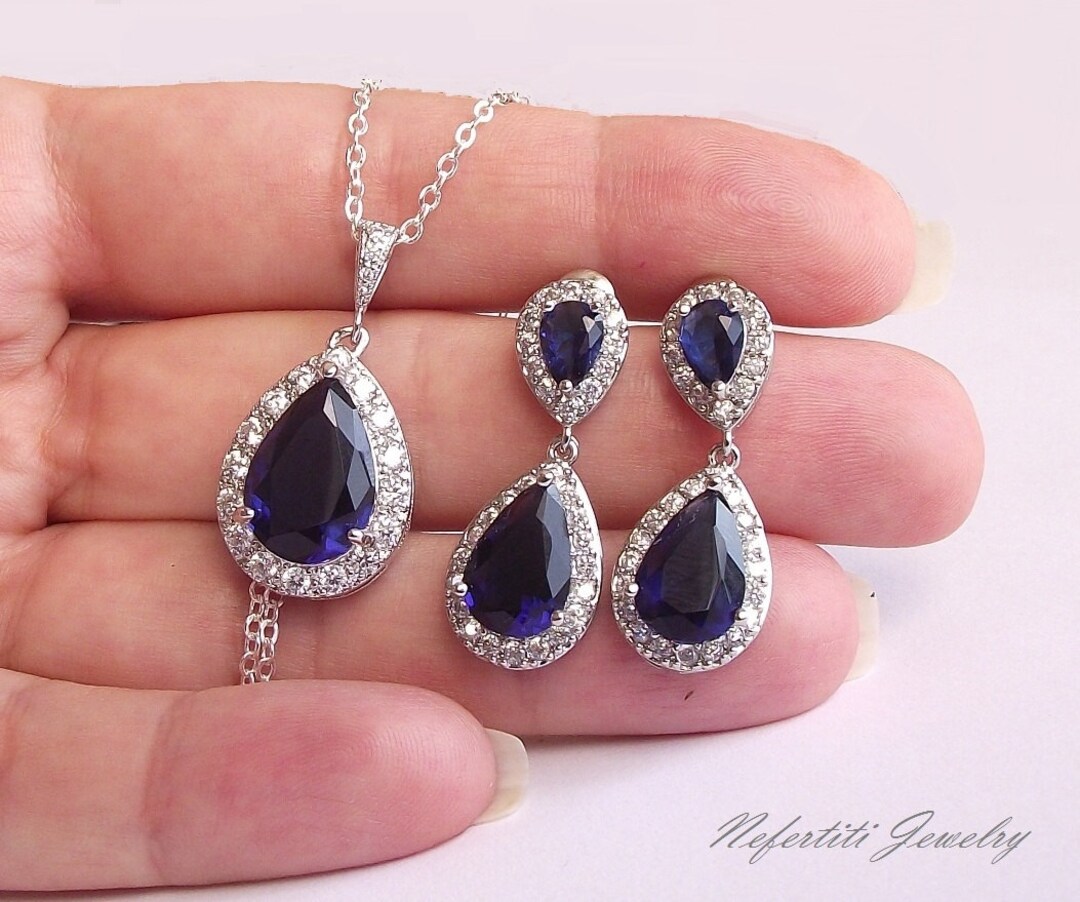 Blue Bridal Jewelry Set Saphire Blue Wedding Jewelry Set Etsy
