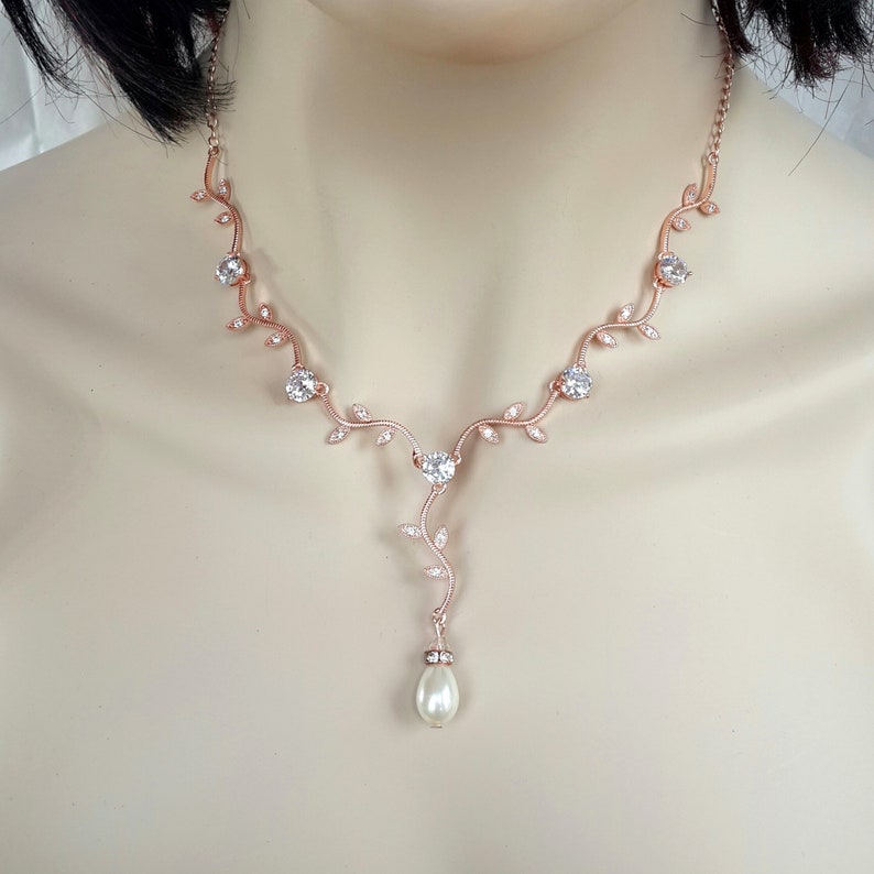 rose gold bridal jewelry set rose gold wedding jewelry set rose gold necklace vine bridal necklace rose gold set wedding necklace & earrings image 2