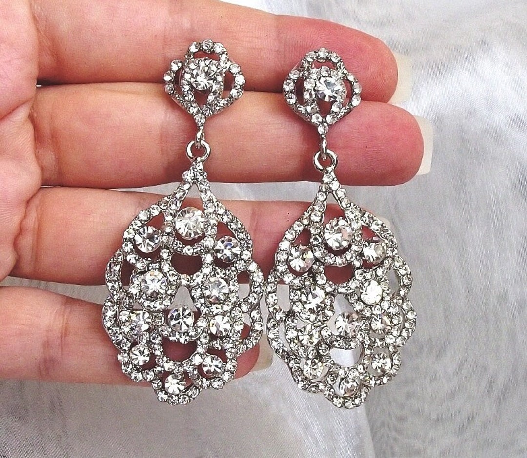 Crystal Bridal Earrings Wedding Earrings Chandelier Bridal - Etsy