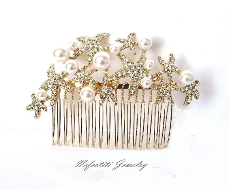 gold wedding hair comb starfish bridal hair comb gold wedding hair piece beach wedding hair accessories starfish pearl hair comb