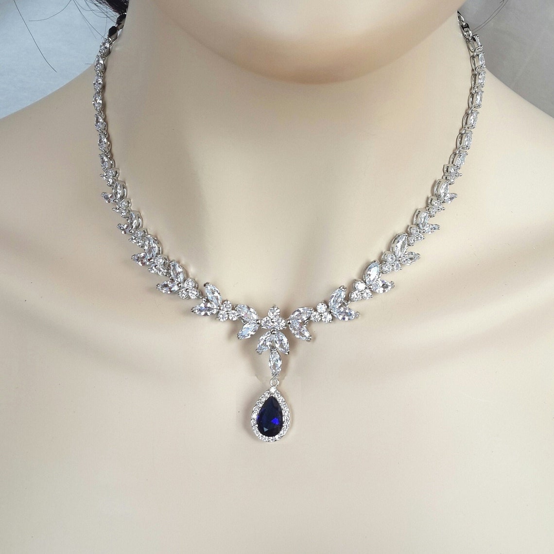 Saphire bridal necklace blue sapphire wedding necklace | Etsy