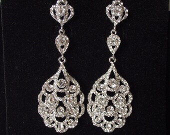 Bridal Earrings, Chandelier Crystal Wedding Earrings, Long Bridal Rhinestone Earrings, Silver Crystal Statement Earrings, Chandelier Earring