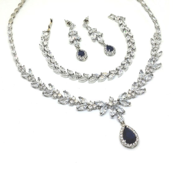 Sapphire Bridal Jewelry Set Sapphire Wedding Jewelry Set Blue