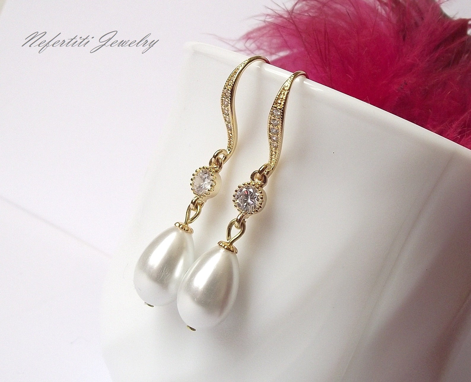 Elegant Pearl Drop Gold Earrings main image 1