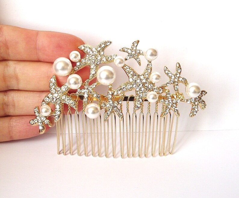 gold wedding hair comb starfish bridal hair comb gold wedding hair piece beach wedding hair accessories starfish pearl hair comb