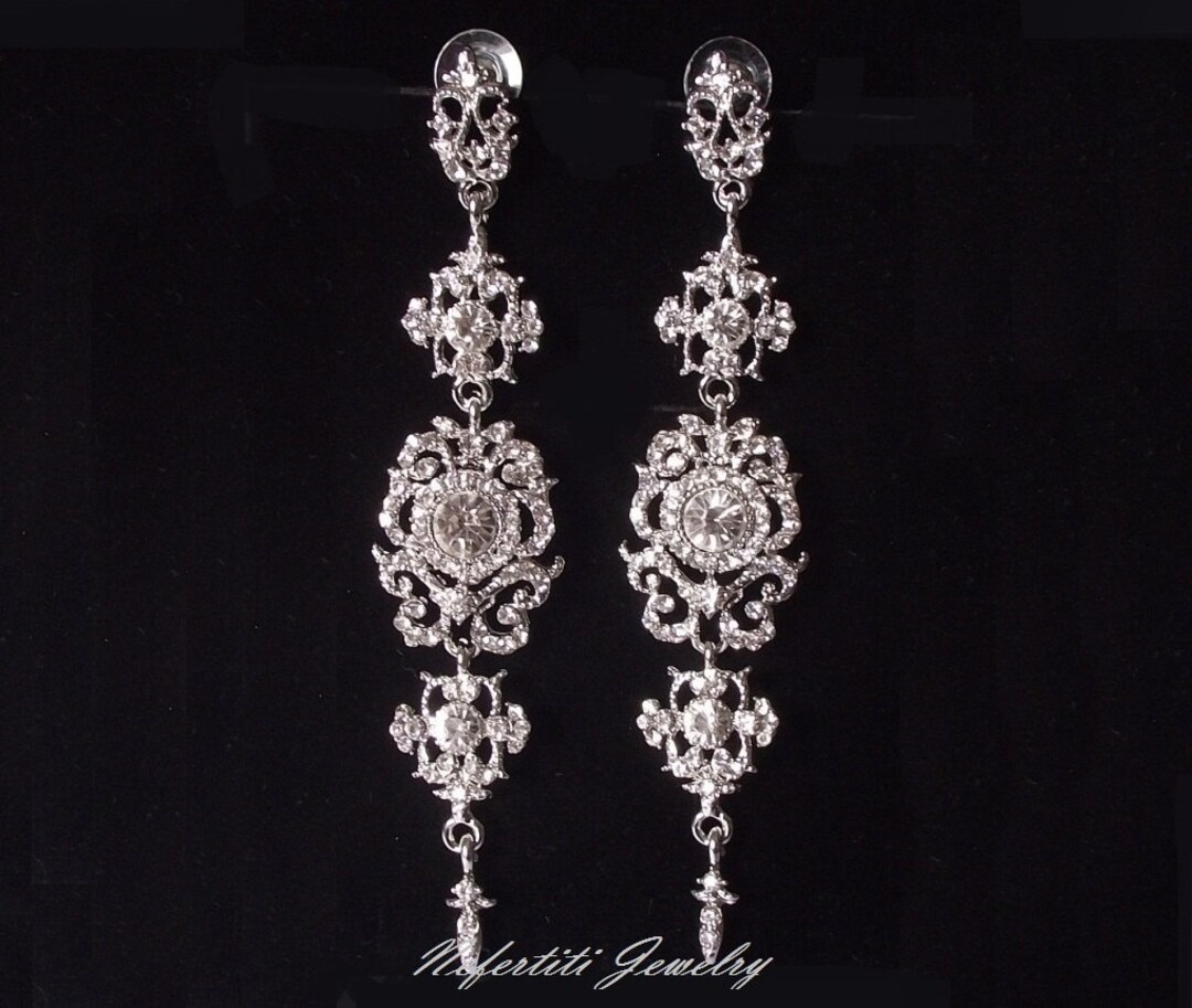 Bridal Chandelier Earrings Wedding Earrings Pearl Crystal Etsy