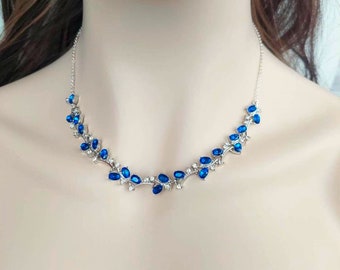 Saphire bridal necklace, sapphire wedding necklace, sapphire necklace set, bridal jewelry set, blue wedding jewelry, saphire jewelry set