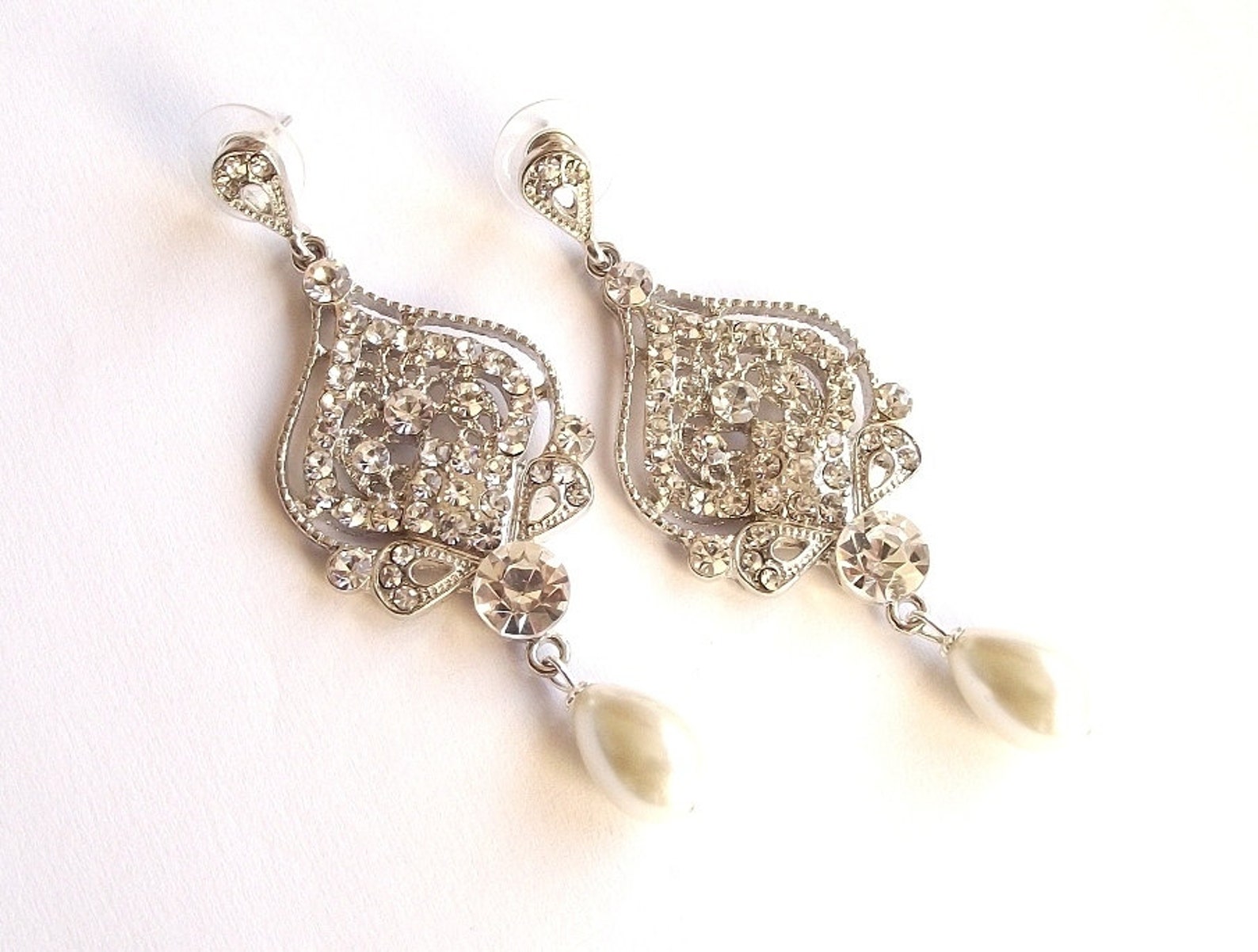Bridal earrings Crystal Chandelier Wedding earrings pearl Etsy