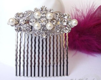 Bridal hair comb, pearl wedding hair comb, pearl hair piece, wedding hair piece, vintage wedding hair accessory, silver pearl comb