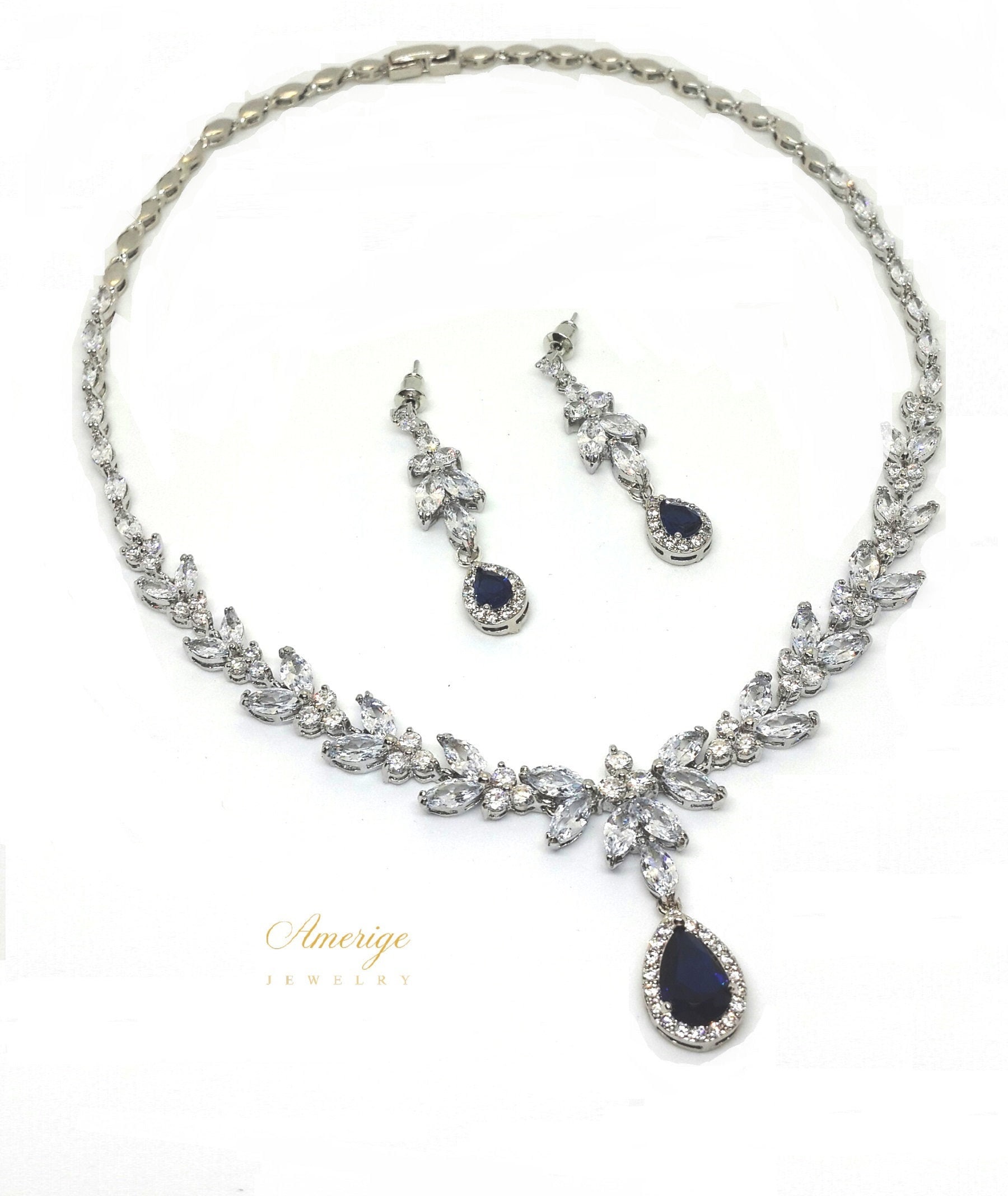 blue sapphire necklace set