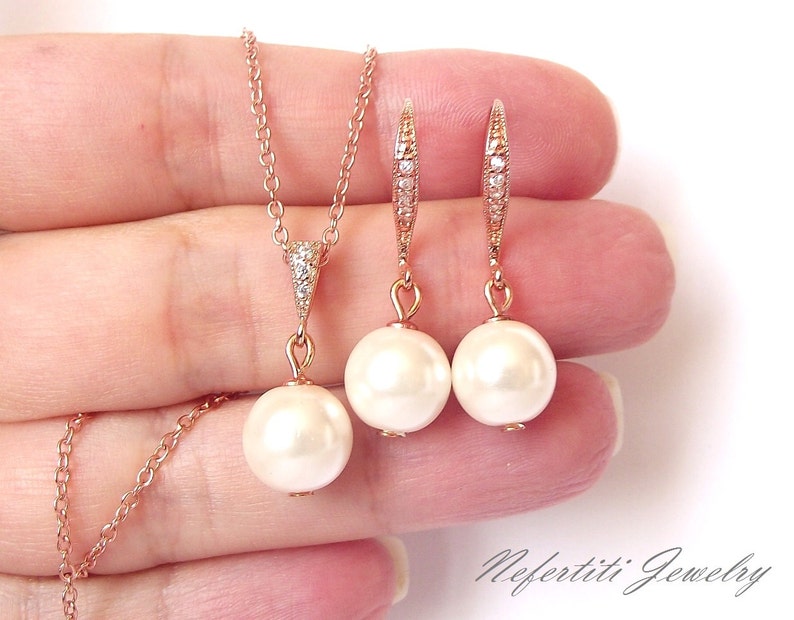 Bridal Jewelry Set Rose Gold and Pearl Jewelry Set Rose Gold Etsy