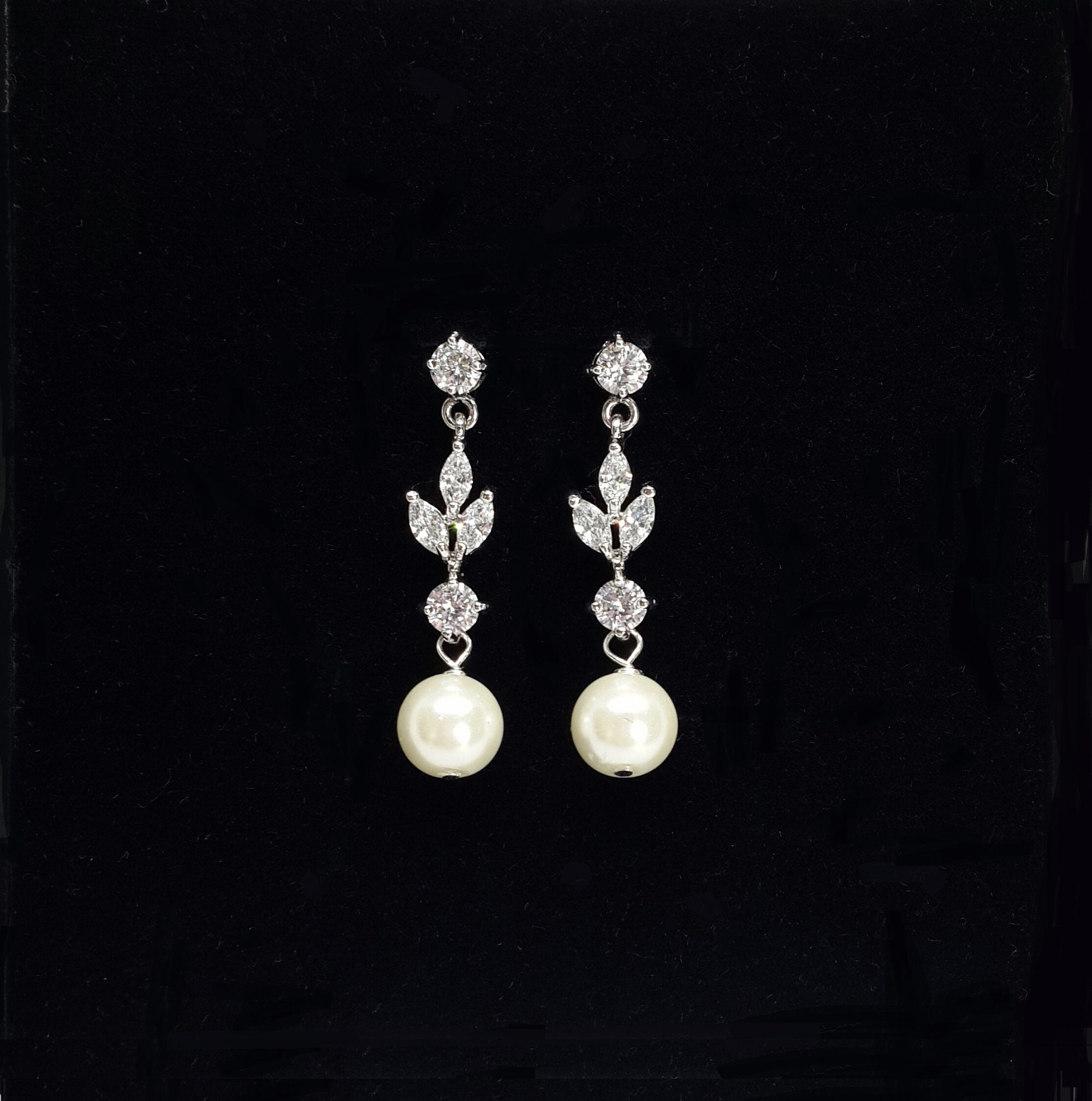 Silver wedding earrings pearl drop bridal earrings pearl | Etsy