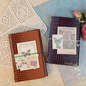 Leather Journal, Crocodile Embossed Travelers Notebook, Refillable Journal, Custom Leather Diary, Journal Charms, Gift for Her