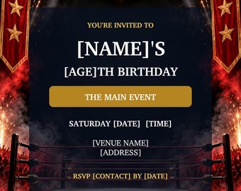 Personalised Wrestling Birthday Invitation, Main Event Party Invite, Digital JPG and PDF