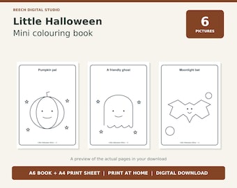 Printable Halloween Mini Colouring Book – 6 Pictures, A6 Party Bag Activity PDF