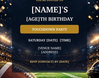 Personalized Touchdown Birthday Invitation, American Football Digital Party Invite, JPG and PDF