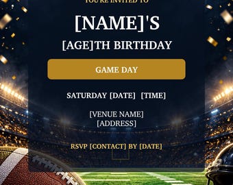 Personalized Game Day Birthday Invitation, American Football Digital Party Invite, JPG and PDF