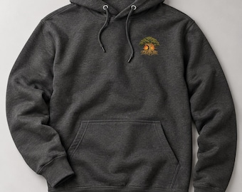Even Strong Roots Need Support Hoodie, Charcoal Grey Oak Tree Print Pullover