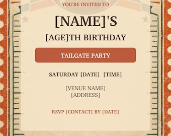 Personalized Tailgate Birthday Invitation, American Football Digital Party Invite, JPG and PDF