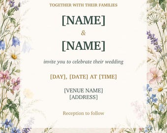 Personalised Rustic Country Wedding Invitation, Floral Digital Wedding Invite, JPG and PDF