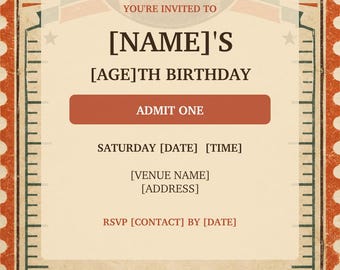 Personalized Vintage American Football Ticket Birthday Invitation, Digital JPG and PDF