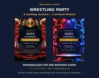 Personalised Wrestling Birthday Invitation Bundle, 5 Wording Styles, JPG & PDF