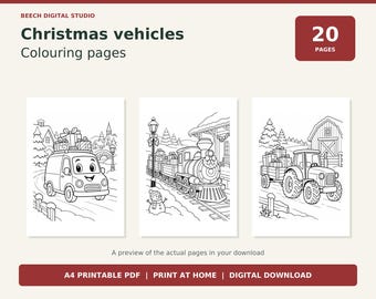 Christmas Vehicle Colouring Pages for Kids – 20 A4 Activities, Printable PDF