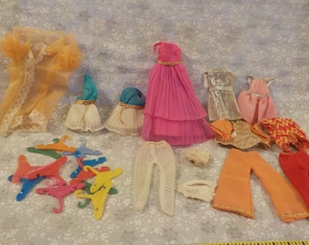 1970 Topper Doll Dawn Clothes & Clothes Hangers - Most Need Slight TLC - Pre-owned