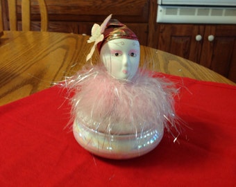 Vintage Porcelain Mask Head Trinket Box