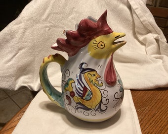 Vintage Large Italian Rooster Pitcher, Deruta Raffaellesco, Williams Sonoma