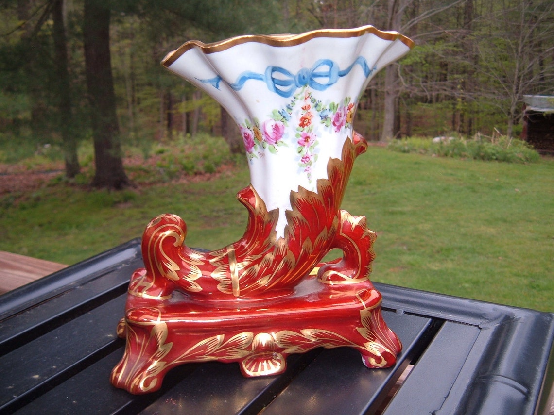 Antique Amoges 1940s Cornucopia Vase Amoges China Company