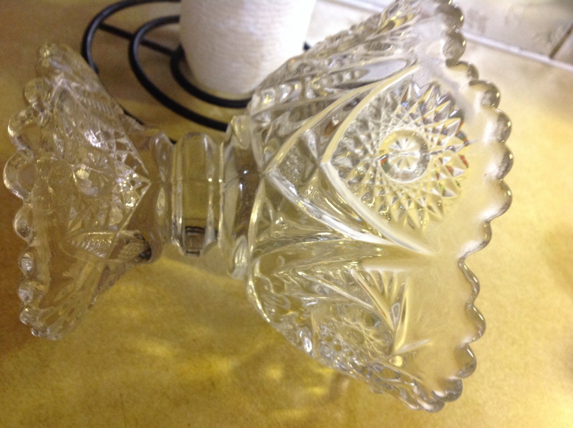 Vintage Cut Glass Pedestal Candy / Nut Dish With Sunburst Etsy UK