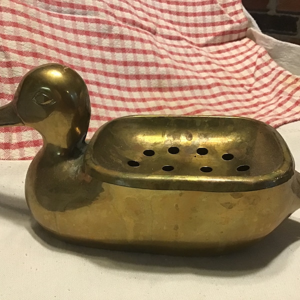 Vintage Brass Duck Soap Dish, Bathroom, Kitchen, SOS Pad Holder