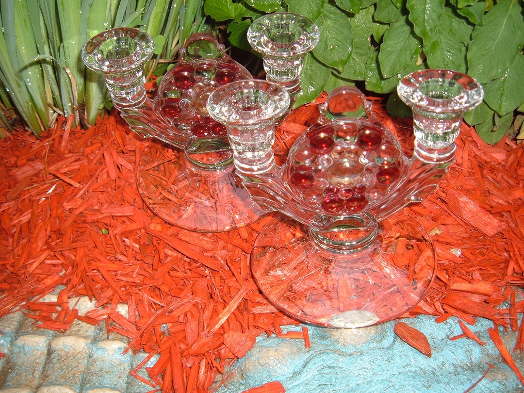 A Set of Two Vintage Candelabraswith A Touch of Red in the Etsy