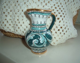 Vintage Turquoise Creamer With Gold Trim And Handle Made In Italy